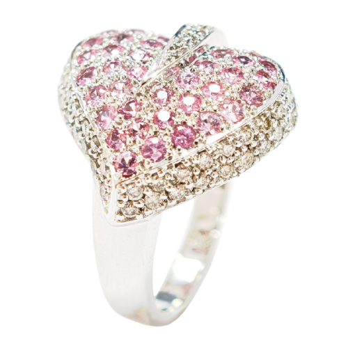 18K White Gold Diamond & Pink Sapphire Ring