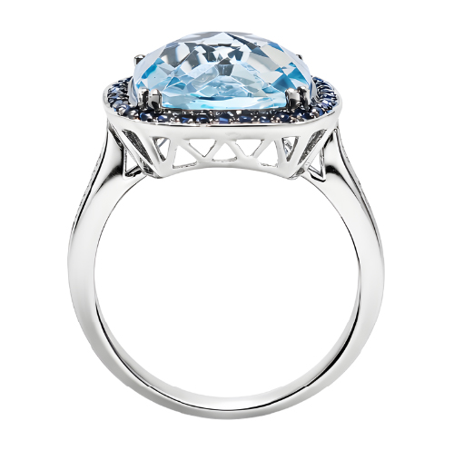 18K White Gold Diamond & Blue Sapphire/Aquamarine Ring Black Rhodium
