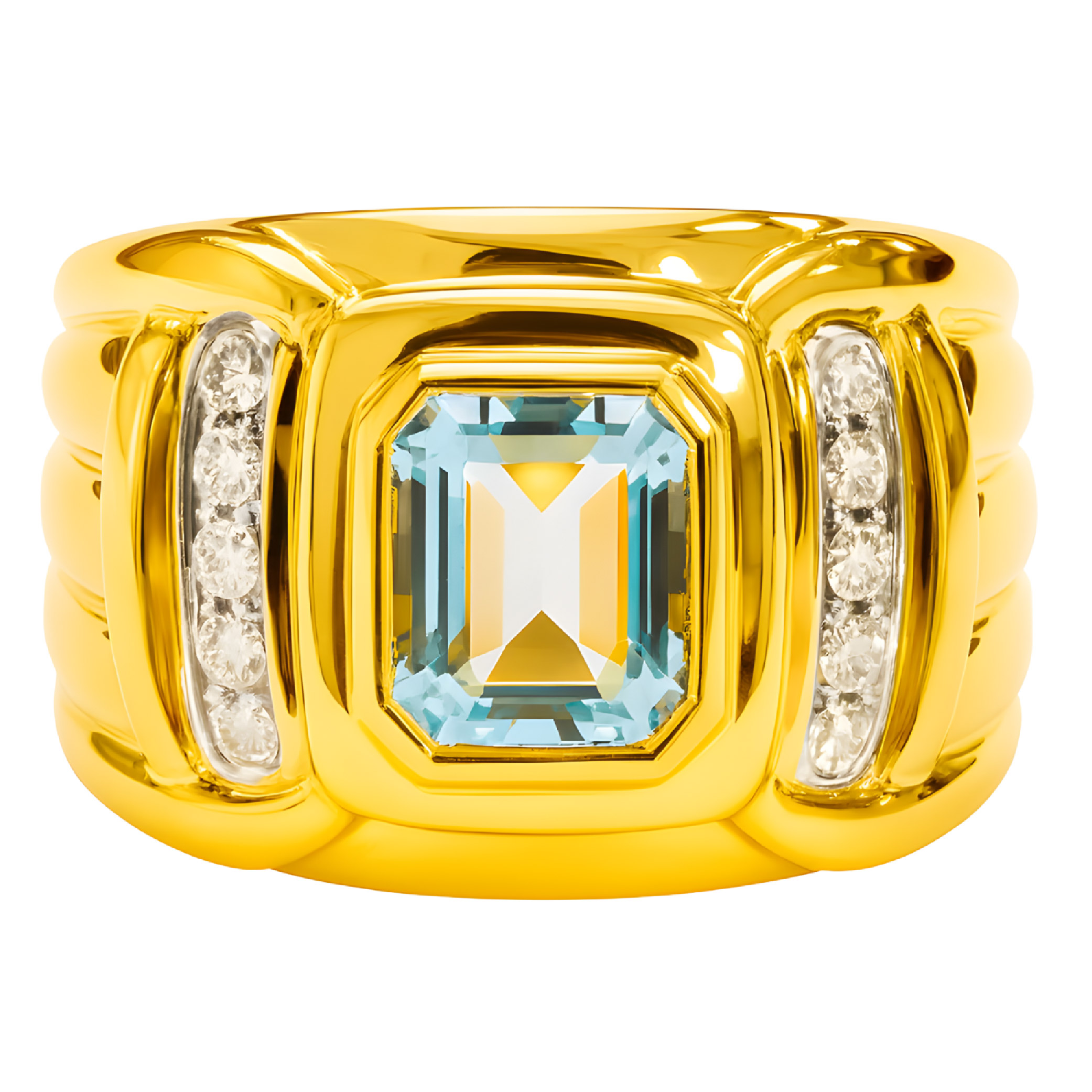 18K Yellow Gold Diamond & Aquamarine Ring 2 Tone