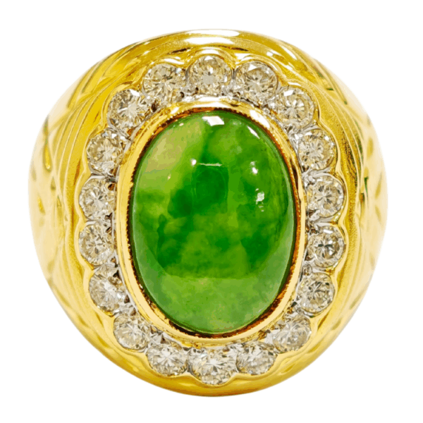 20K Yellow Gold Diamond & Jade Ring 2 Tone