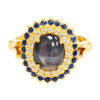 18K Yellow Gold Diamond & Blue Sapphire/Black Star Sapphire Ring