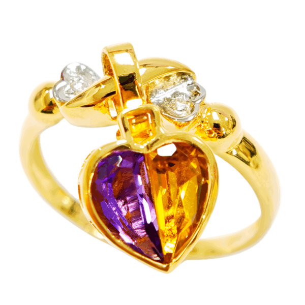 18K Yellow Gold Diamond & Semi Precious Stone Detachable Ring 2 Tone