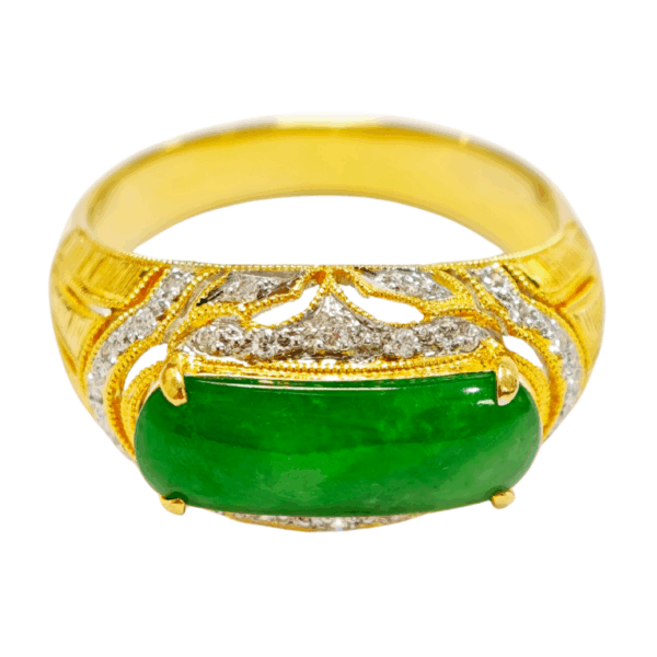 18K Yellow Gold Diamond & Jade Ring 2 Tone
