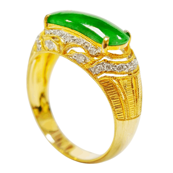 18K Yellow Gold Diamond & Jade Ring 2 Tone