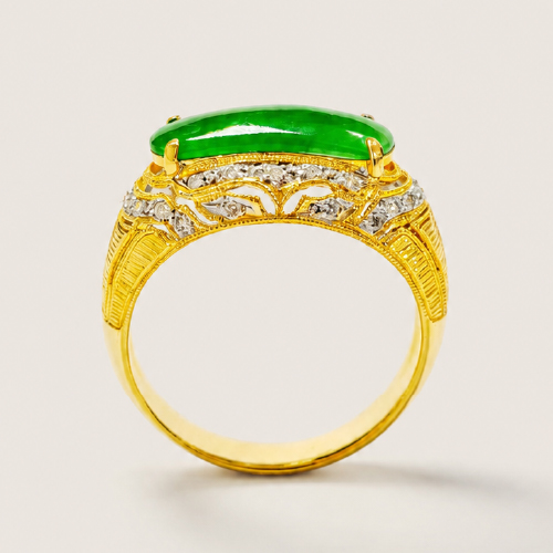 18K Yellow Gold Diamond & Jade Ring 2 Tone