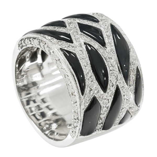 18K White Gold Diamond & Onyx Ring