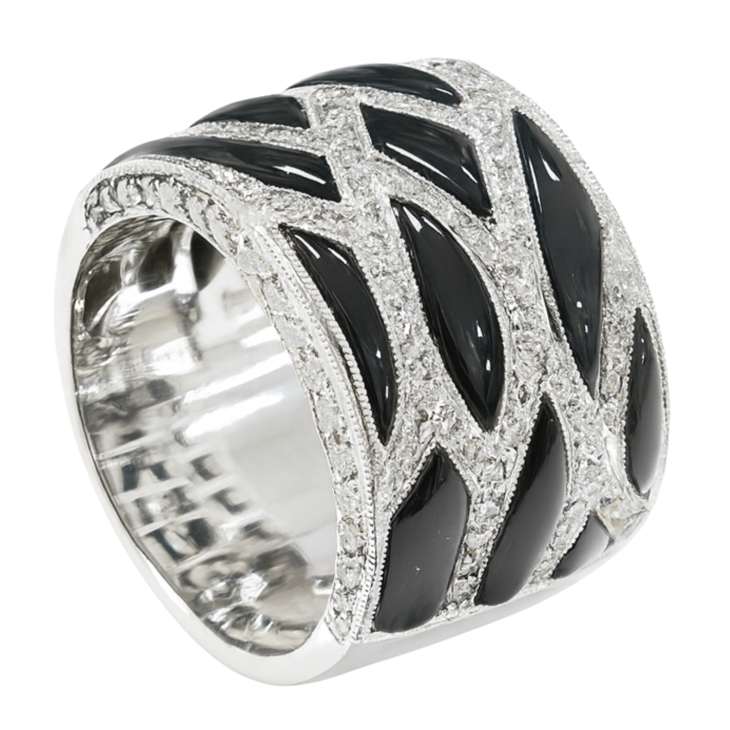18K White Gold Diamond & Onyx Ring