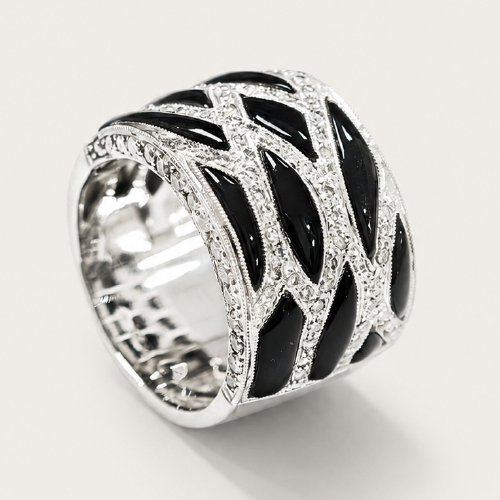 18K White Gold Diamond & Onyx Ring