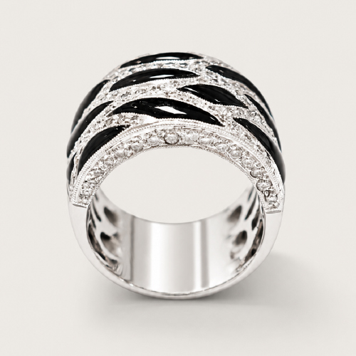 18K White Gold Diamond & Onyx Ring