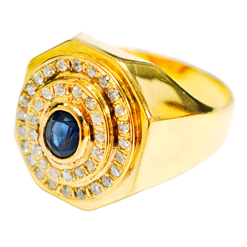 18K Yellow Gold Diamond & Blue Sapphire Ring