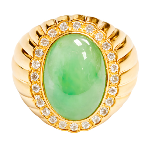 22K Yellow Gold Diamond & Jade Ring