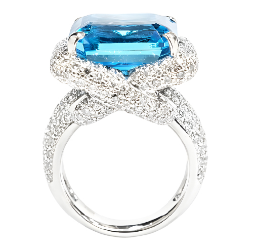 18K White Gold Diamond & Blue Topaz Ring