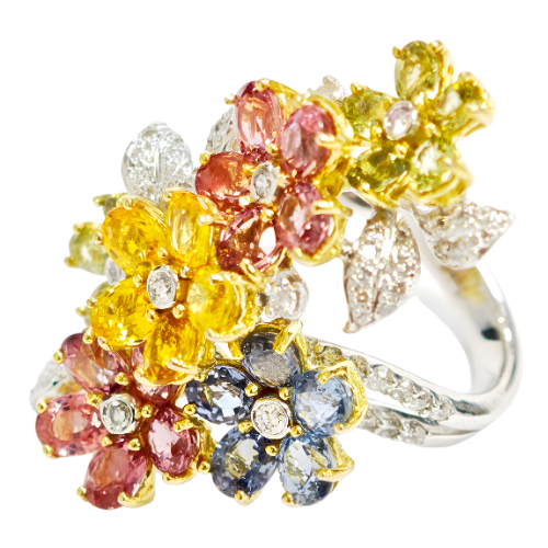 18K White Gold Diamond & Colour Sapphire Ring 2 Tone