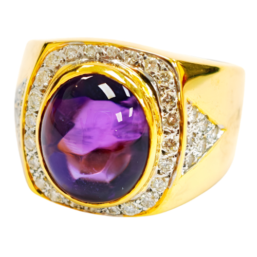 850 Yellow Gold Diamond & Amethyst Ring 2 Tone