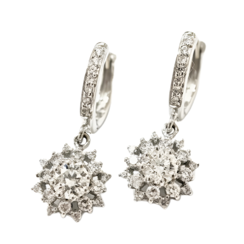 14K White Gold Diamond & Cubic Zirconia Dangling Earring
