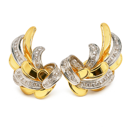 18K Yellow Gold Diamond Earring 2 Tone