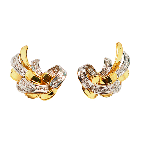 18K Yellow Gold Diamond Earring 2 Tone