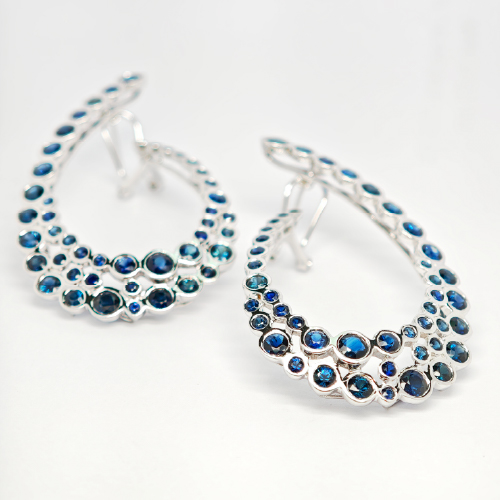 18K White Gold Blue Sapphire Earring