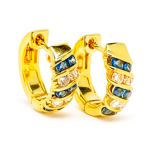 20K Yellow Gold Diamond & Blue Sapphire Earring