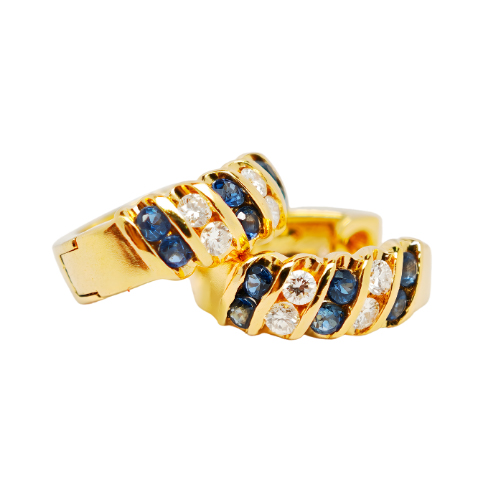 20K Yellow Gold Diamond & Blue Sapphire Earring