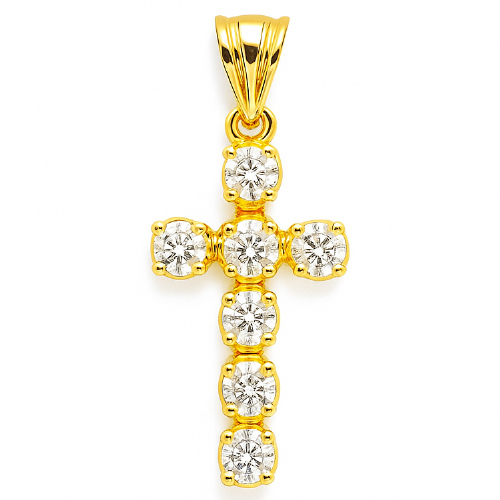 18K Yellow Gold Diamond Cross Pendant
