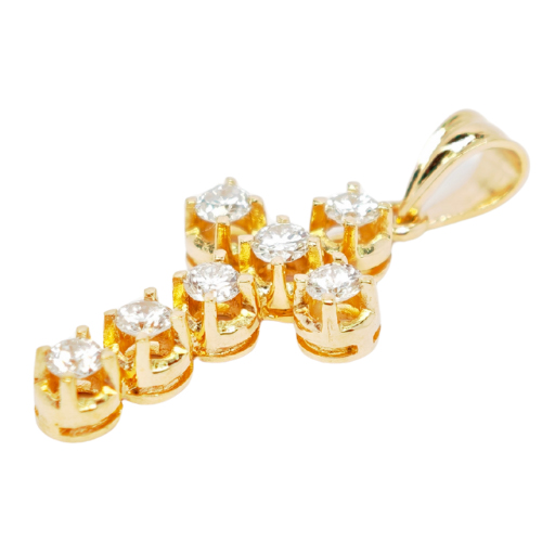 18K Yellow Gold Diamond Cross Pendant