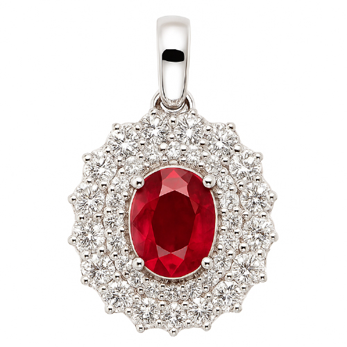 18K White Gold Diamond & Ruby Pendant
