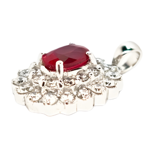 18K White Gold Diamond & Ruby Pendant