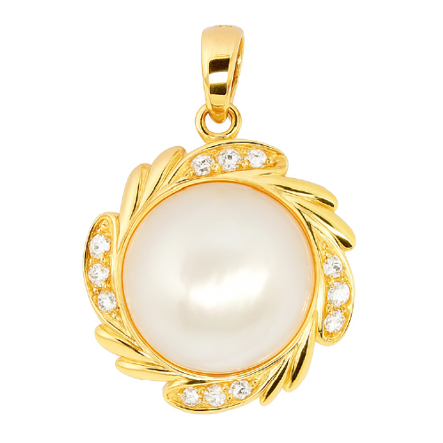 18K Yellow Gold Mother of Pearl & Cubiczieconia Pendant