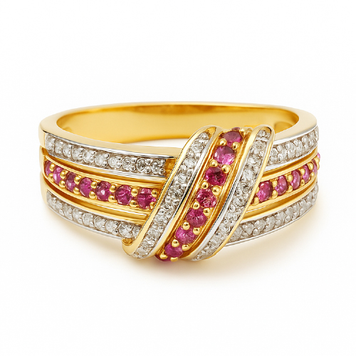 9K Yellow Gold Diamond & Ruby Ring 2 Tone