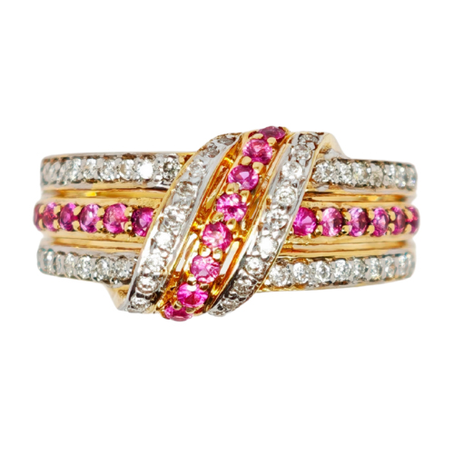 9K Yellow Gold Diamond & Ruby Ring 2 Tone