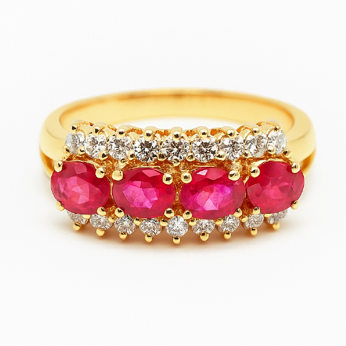 18K Yellow Gold Diamond & Ruby Ring