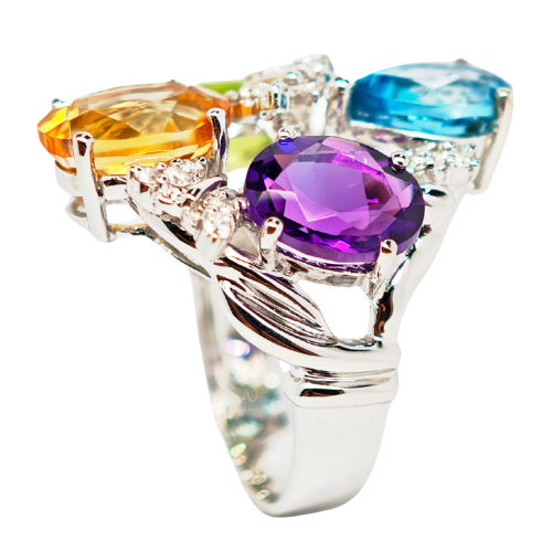 18K White Gold Diamond & Semi Precious Stone Ring