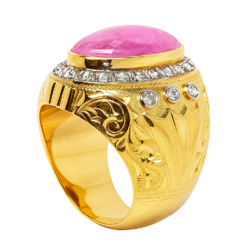 22K Yellow Gold Diamond & Ruby Ring 2 Tone