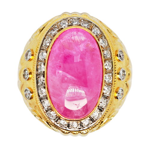 22K Yellow Gold Diamond & Ruby Ring 2 Tone