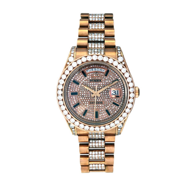 18K Rose Gold Rolex Day-Date II Diamond & Onyx 218235