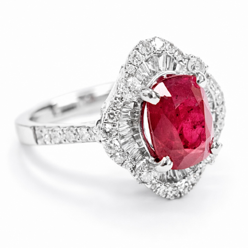 18K White Gold Diamond & Burmuse Ruby Ring