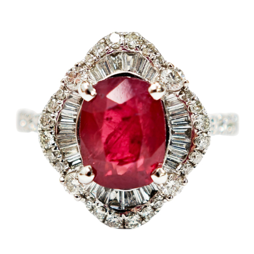 18K White Gold Diamond & Burmuse Ruby Ring