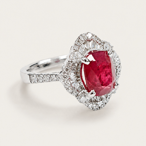 18K White Gold Diamond & Burmuse Ruby Ring