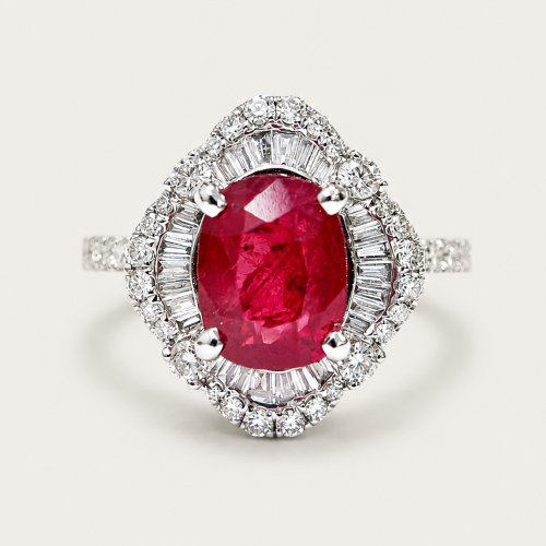 18K White Gold Diamond & Burmuse Ruby Ring