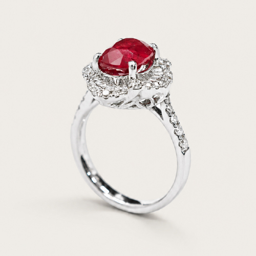 18K White Gold Diamond & Burmuse Ruby Ring