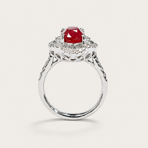 18K White Gold Diamond & Burmuse Ruby Ring