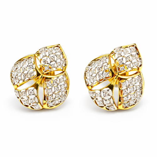 18K Yellow Gold Diamond Earstud 'Two Tone'