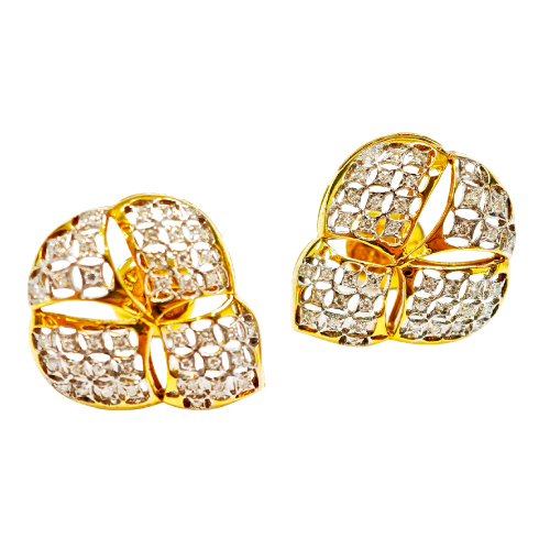 18K Yellow Gold Diamond Earstud 'Two Tone'