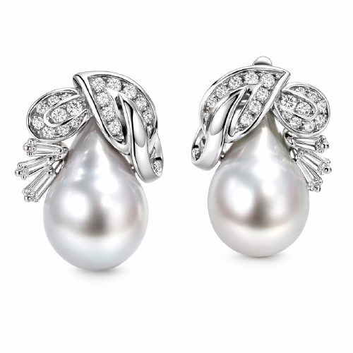 18K White Gold Diamond & Pearl Earring