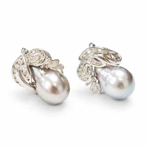 18K White Gold Diamond & Pearl Earring