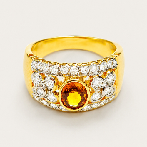 18K Yellow Gold Diamond & Yellow Sapphire Ring 'Two Tone'