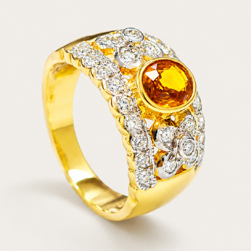 18K Yellow Gold Diamond & Yellow Sapphire Ring 'Two Tone'