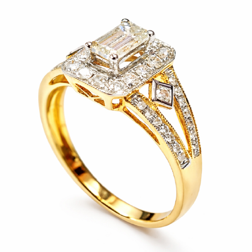 18K Yellow Gold Diamond Ring Two Tone