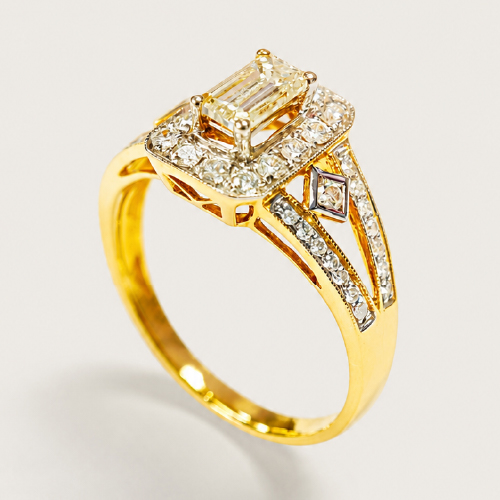 18K Yellow Gold Diamond Ring Two Tone